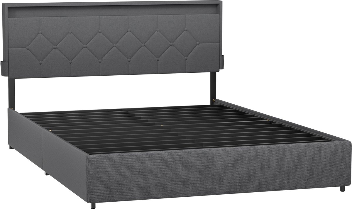 Froadp 140×20cm Gestoffeerd bed, bedframe, tweepersoonsbed, kinderbed Donkergrijs