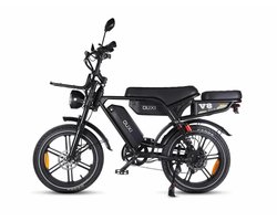 OUXI V8 Ultra Max Elektrische Fatbike - Ingebouwd Alarmsystseem - Inclusief Achterzitje - Inclusief Voorrekje - NFC-chip - 20 Inch - 250W Motor - 7 Versnellingen - 120 km Actieradius - Hydraulische Schijfremmen - Zwart