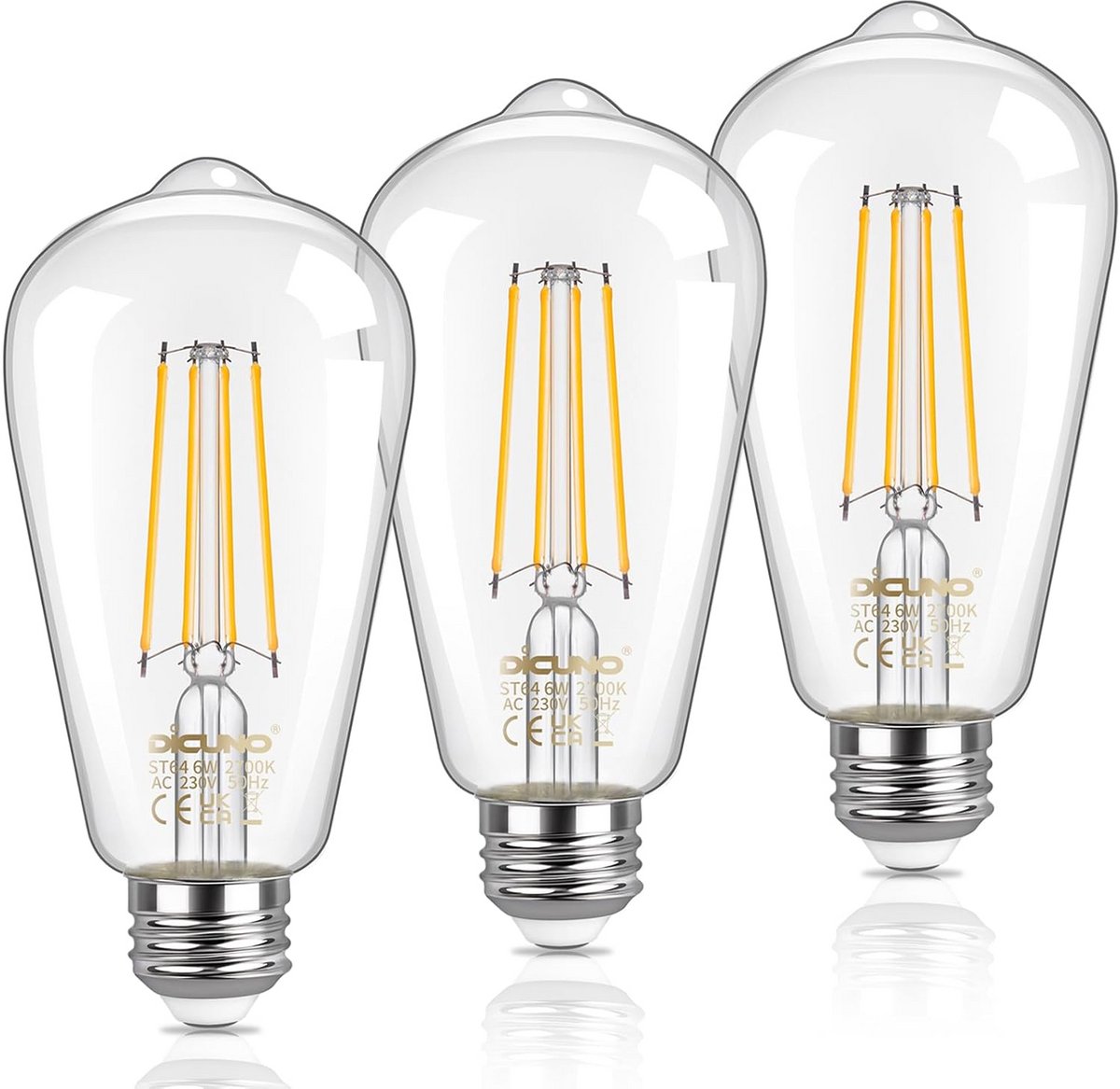 Set van 3 E27 LED Lampen Vintage Filament 2700K Warm Wit 810LM