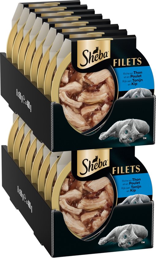 Sheba Kattenvoer - Filets - Tonijn en kip in saus - 16x60g