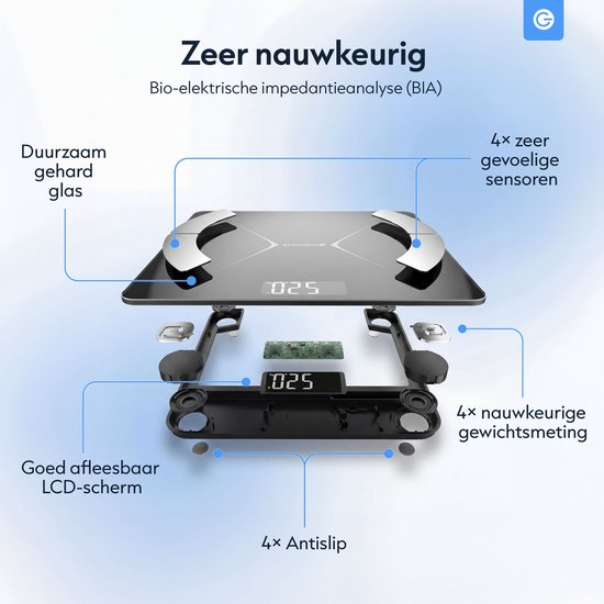 Silvergear Weegschaal met Lichaamsanalyse 14x - Bluetooth - Gehard Glas - Slimme Personenweegschaal - met App - Zwart