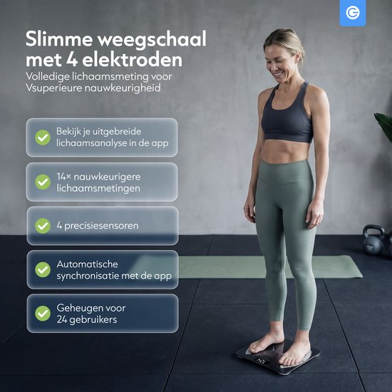 Silvergear Weegschaal met Lichaamsanalyse 14x - Bluetooth - Gehard Glas - Slimme Personenweegschaal - met App - Zwart