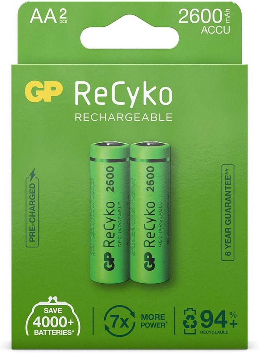Oplaadbare AA Batterijen NiMH 2600 mAh - 2 Stuks
