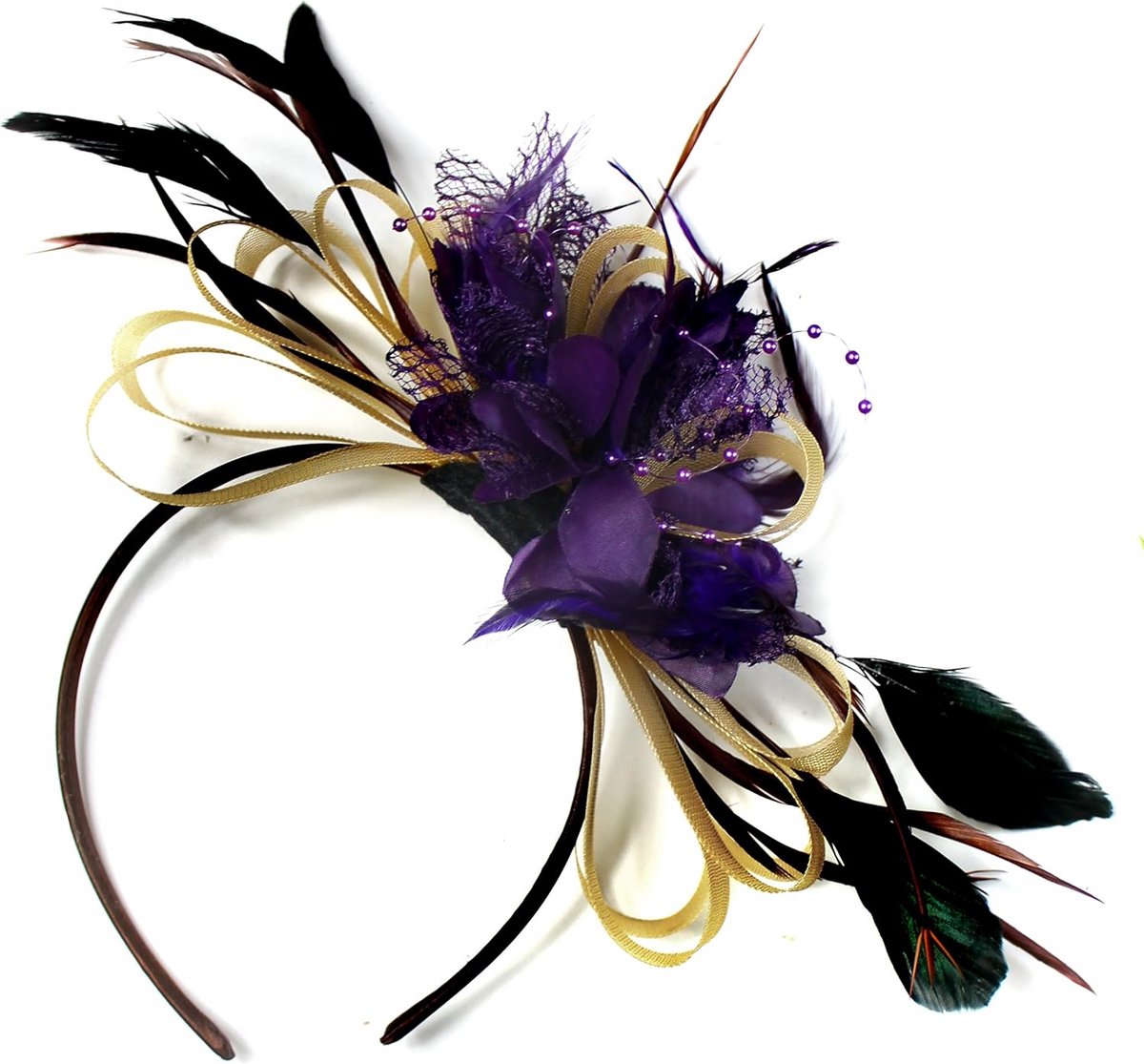 Elegante Haaraccessoire Fascinator Parelmet Hoepel en Veer voor Feest Bruiloft