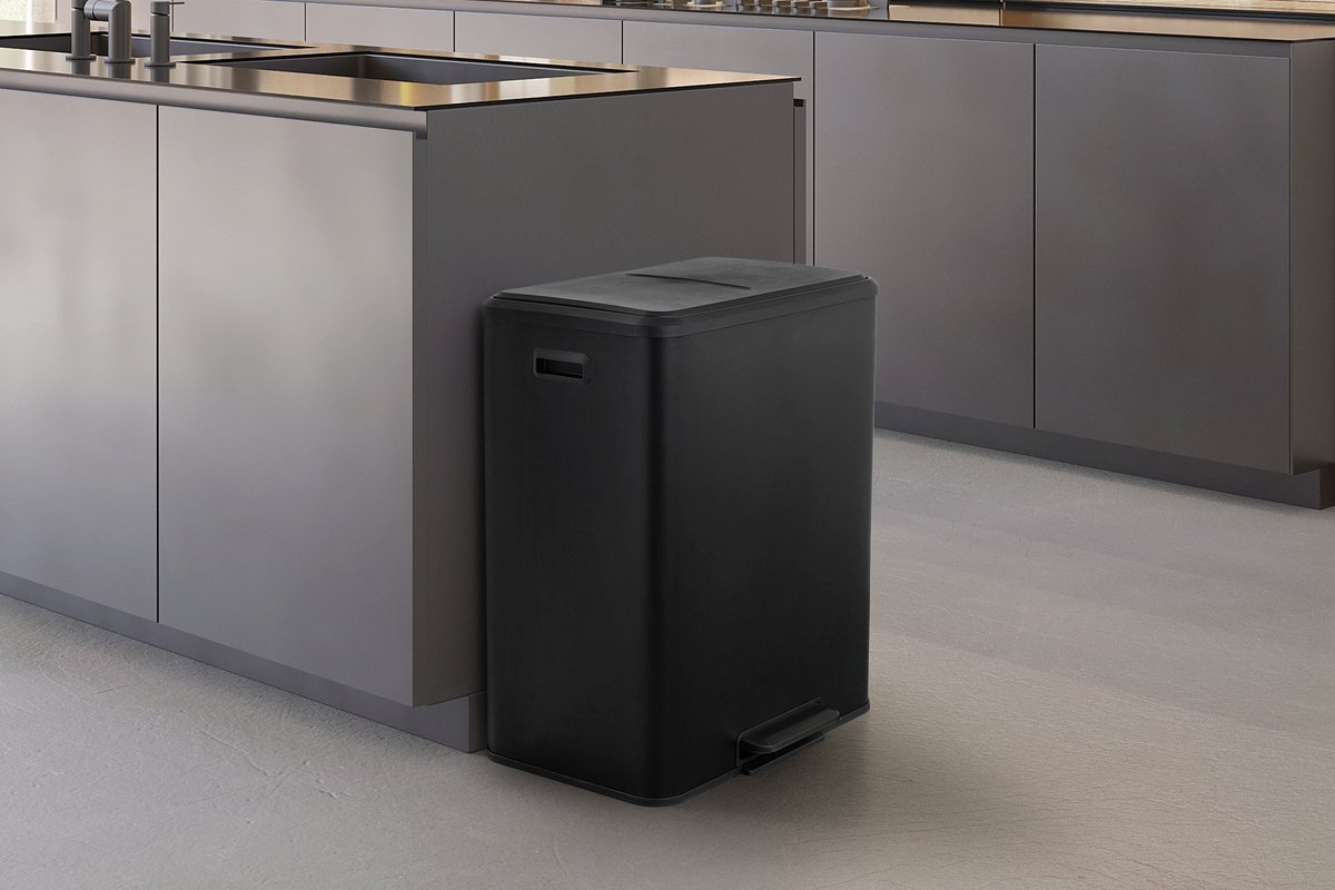 Umuzi Cleaning Dubbele Prullenbak - 60L - Pedaalemmer - Soft Close - 53x38x66 - Mat Zwart
