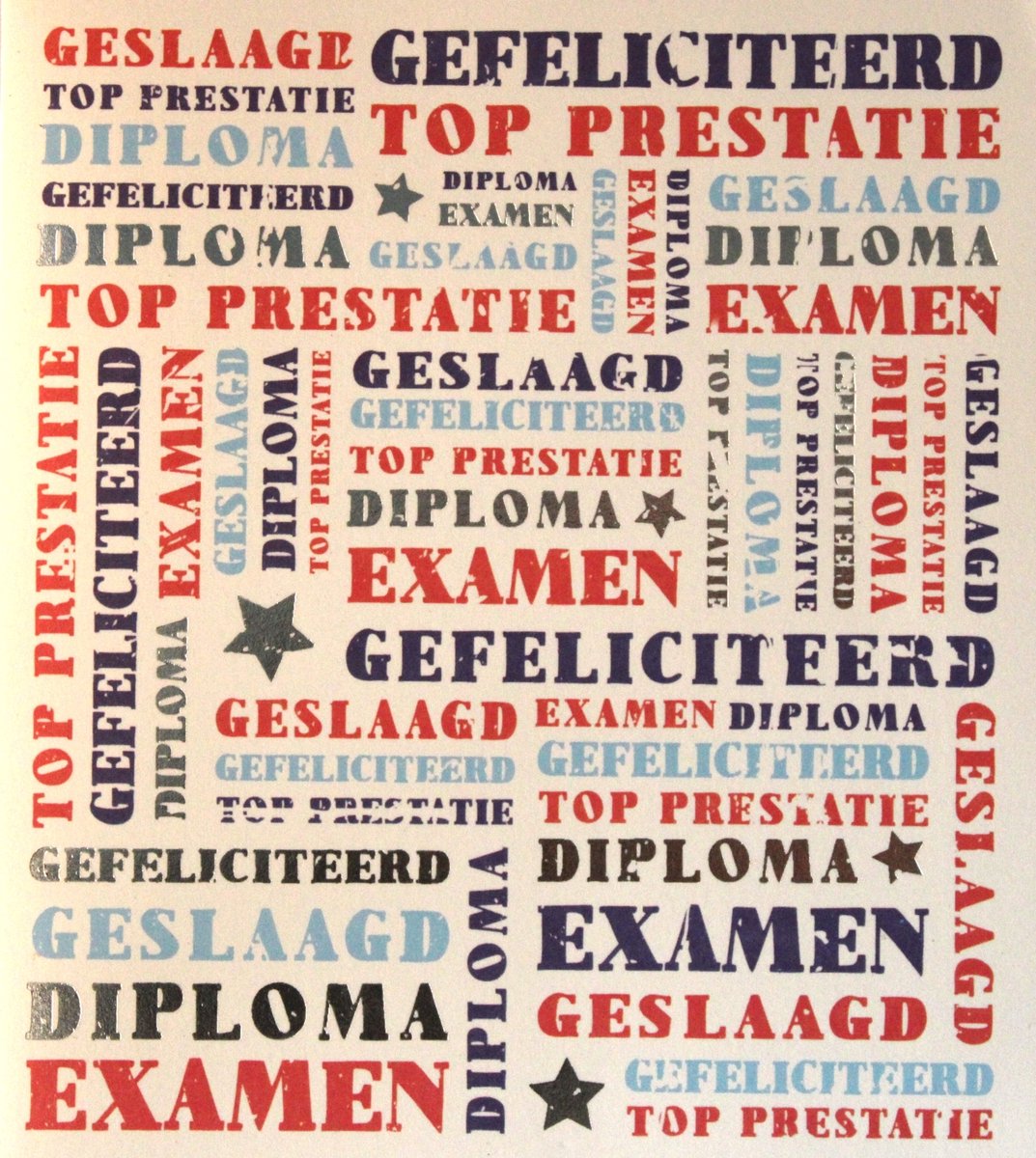6 Luxe Geslaagd Wenskaarten - Kaart Wens Kaart Examen Geslaagd School Studie Opleiding - Gefeliciteerd met je diploma - Top Prestatie - 13.5x12cm - Rood Wit Blauwe Envelop - Art of Cards - Gratis Verzonden - Hoge Afnamekortingen