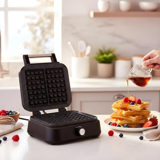 Zilan Wafelijzer 1500W – Dubbele Wafelmaker met Thermostaat – Anti-aanbak Wafelijzer – Belgische Wafels – Instelbare Temperatuur – Zwart — afbeelding 3