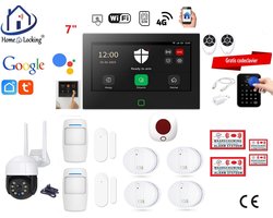 Draadloos / bedraad alarmsysteem met 7-inch touchscreen voor woning/camper/boot/caravan werkt met wifi en sim kaart en met spraakgestuurde apps. (Nederlands of Frans stem en tekst). ST01B-64