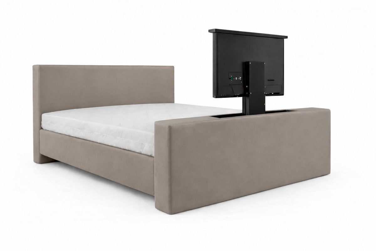 Boxspring TV-Lift Sofia Élite – 2-Persoons – 160x190 cm – Taupe lederlook