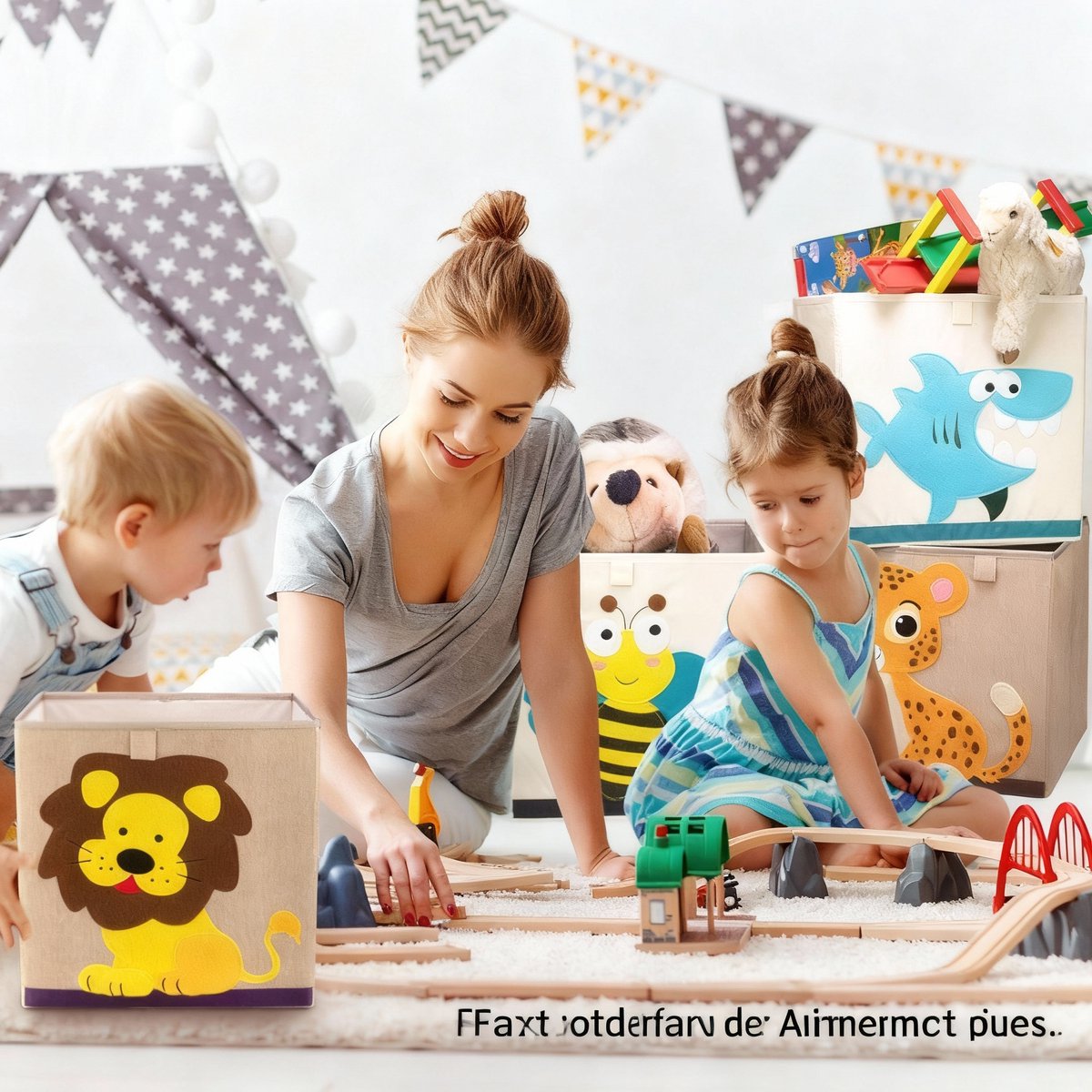 Opbergdoos van stof voor kinderen "leeuw" op lichte achtergrond, compatibel met Ikea Kallax Lifeney