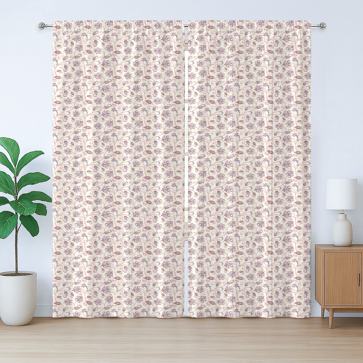 ABAKUHAUS Oosterse rustieke gordijn, vintage bloemenprint, met lussen en haken voor de woonkamer, 280 x 225 cm, veelkleurig