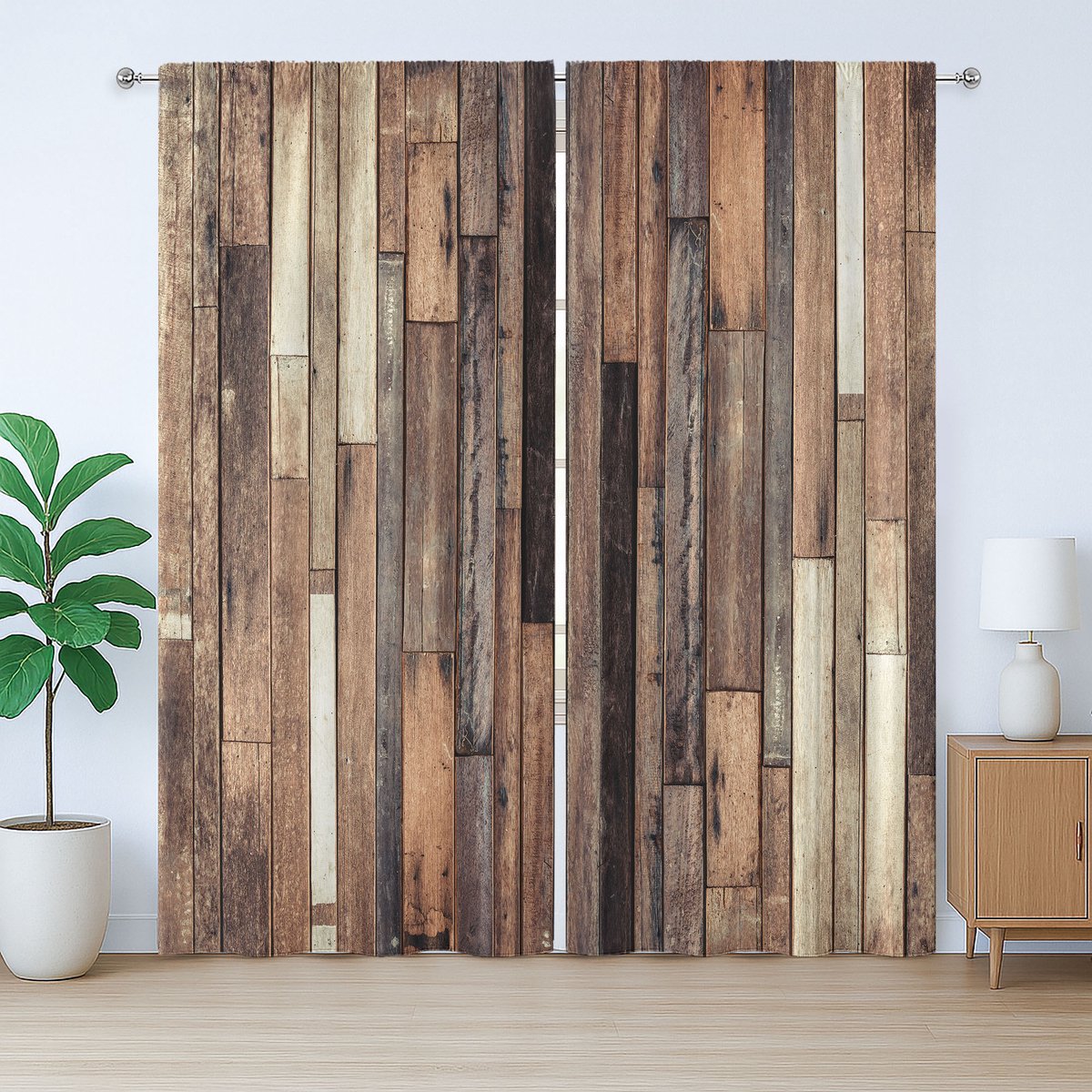 ABAKUHAUS Rustik Rustieke gordijnen, Oud Boden Rustikaler Stijl, Slaapkamergordijn met plooiband, lussen en haken, 2 stuks 140 cm B x 225 cm L, Bruin