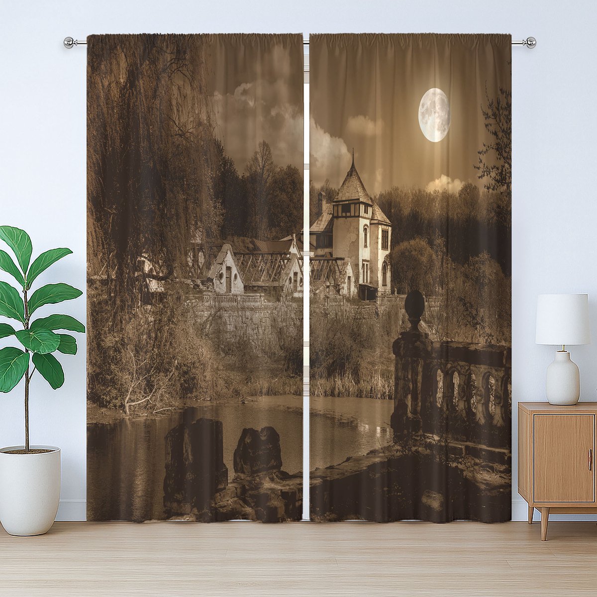 ABAKUHAUS Bruin rustiek gordijn, middeleeuws huis, slaapkamergordijn met lussen en haken, 280 x 225 cm, bruin