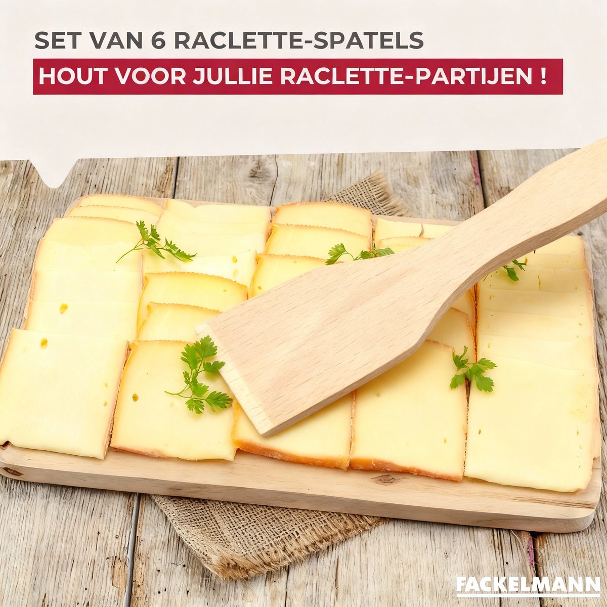 Set van 6 houten raclette spatels 13 cm Fackelmann Wood Edition