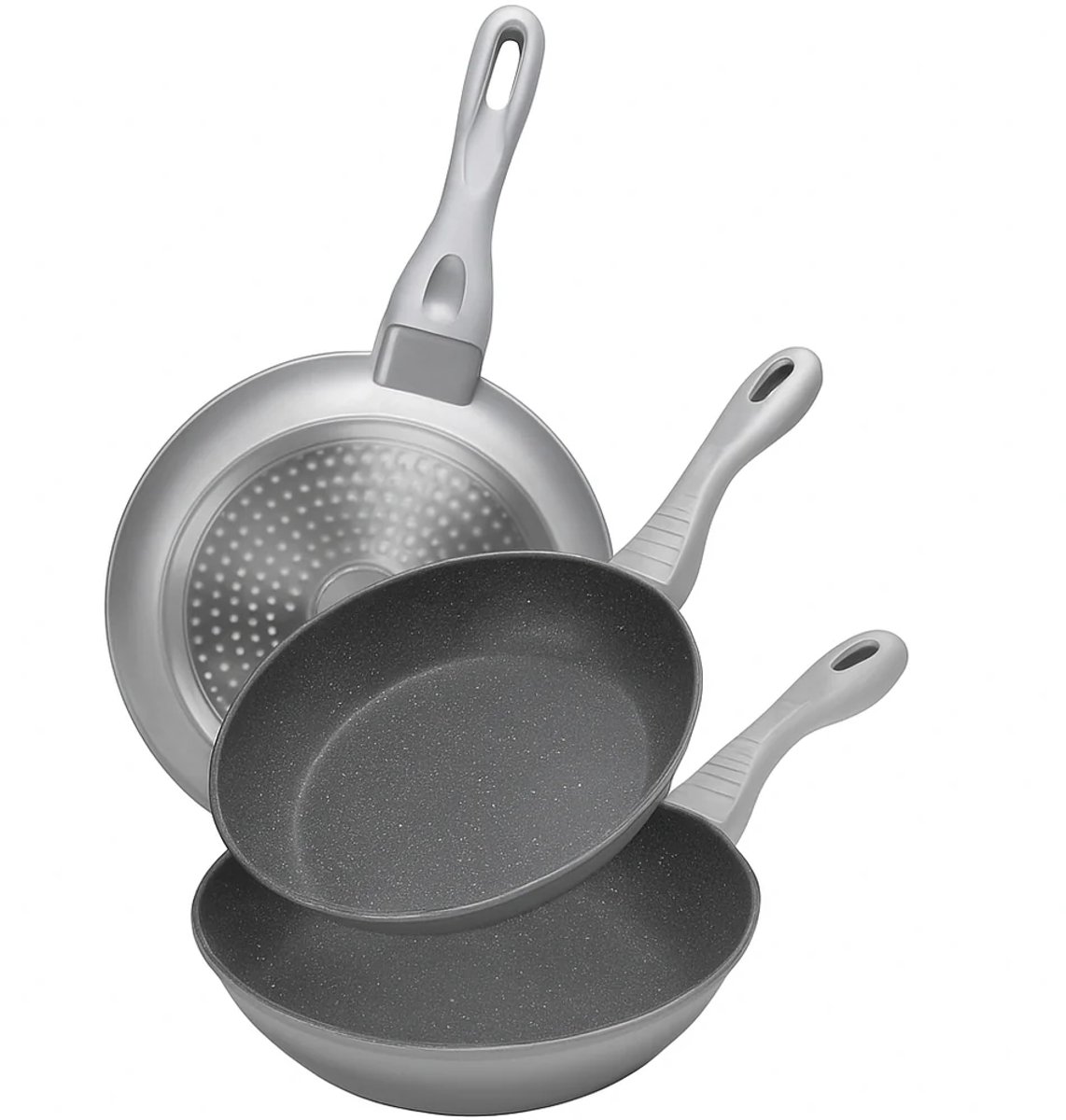 Cheffinger Koekenpannenset - 3-delige Koekenpan - Inductie - Zilver