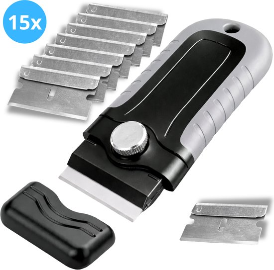 miaX premium kookplaatschraper 2.0 – Automatische messenwissel – Ergonomische schraper voor glas en kookplaten met 8 verstevigde, geïntegreerde reservemessen – Geschikt voor alle soorten kookplaten miaX premium kookplaatschraper 2.0 – Automatische messenwissel – Ergonomische schraper voor glas en kookplaten met 8 verstevigde, geïntegreerde reservemessen – Geschikt voor alle soorten kookplaten