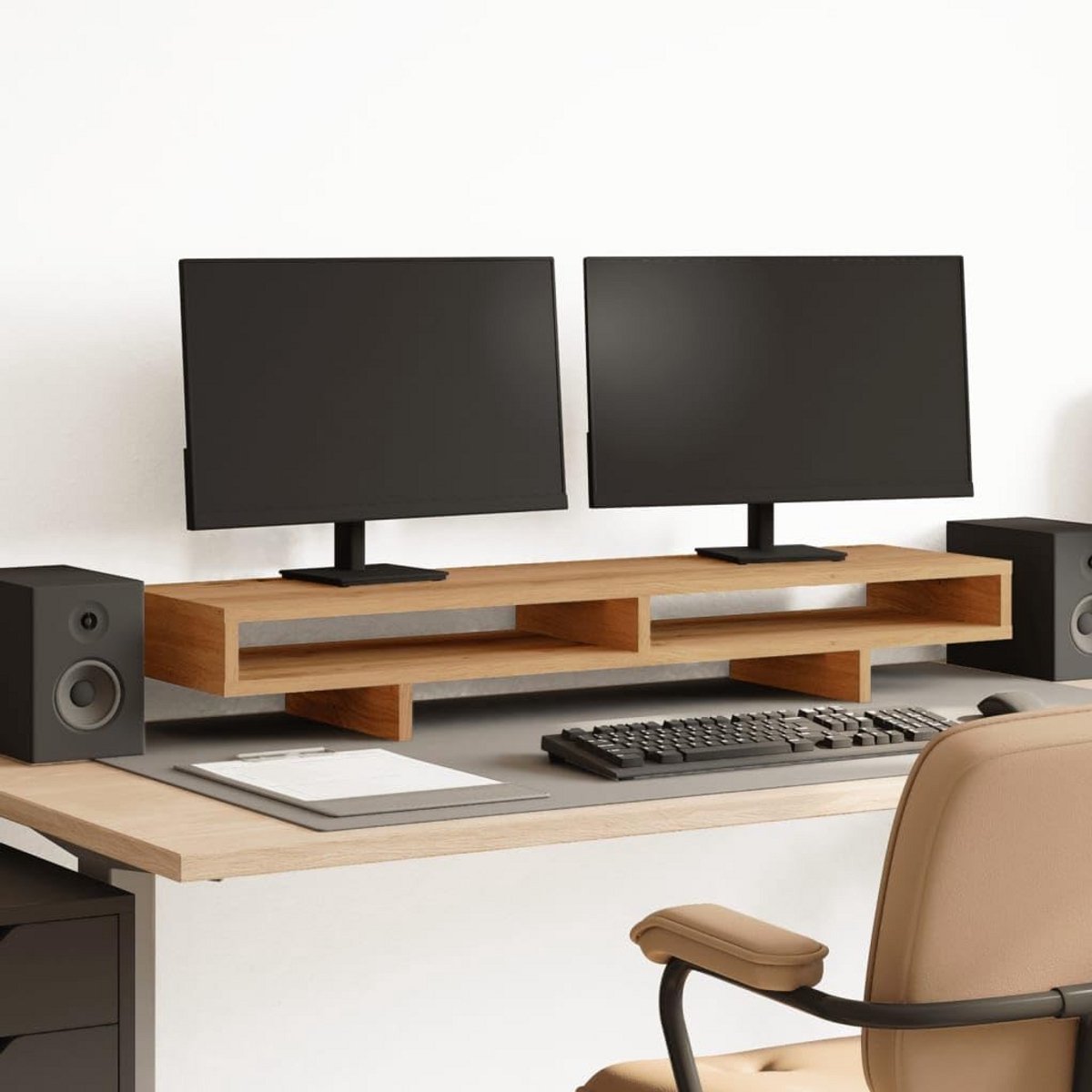 Verhoogde Monitorstandaard Bureau Organizer - Eikenlook Hout