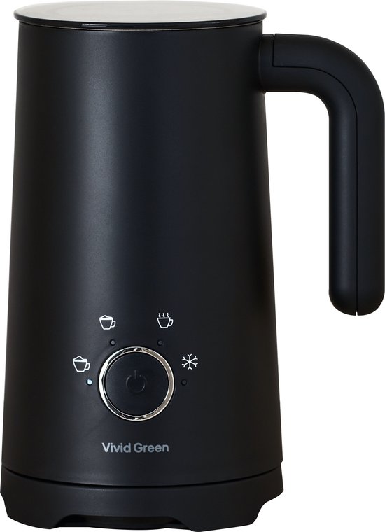Vivid Green 4-in-1 Melkopschuimer - PFAS-vrij - Warm & Koud Melkschuim - Antikleeflaag - Elektrische Melkschuimer - Zwart