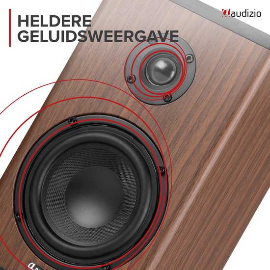 Boekenplank speakers - Audizio BS20 speakerset - Luidspreker boxen met Bluetooth - 60 uur accu - Houtlook van Audizio — afbeelding 5