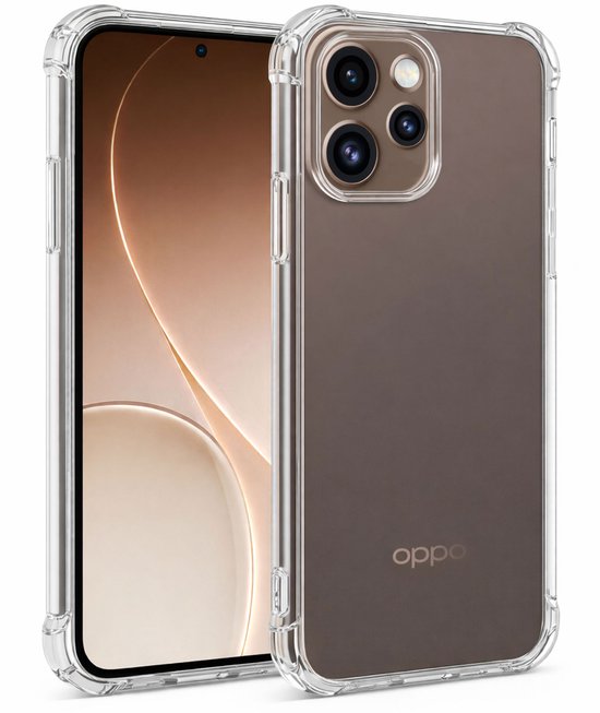 Coque de téléphone OPPO transparente avec bords antichoc, logo "OPPO" au dos.