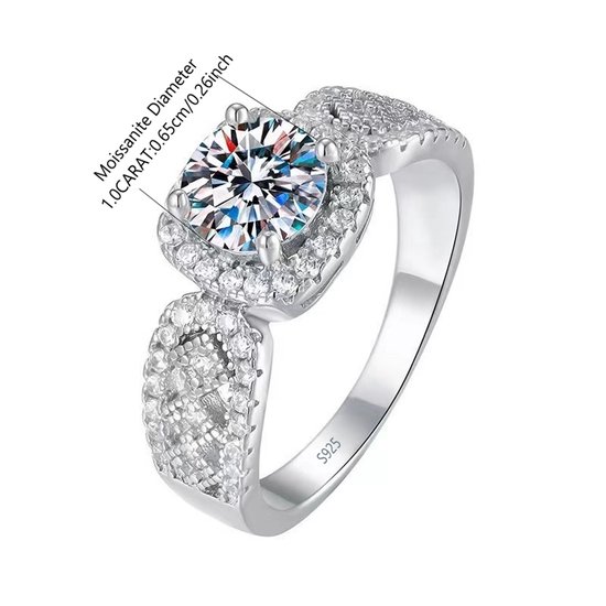 Lumici® Exclusive | Bague de Fiançailles Halo Moissanite Certifiée GRA - 1.00 CT - D VVS1 - Or Blanc Rhodié S925 - Luxe Intemporel - Pour Elle - Fiançailles & Demande en Mariage - Fête des Mères - Cadeau de la Saint-Valentin - Surprise - Rhodium