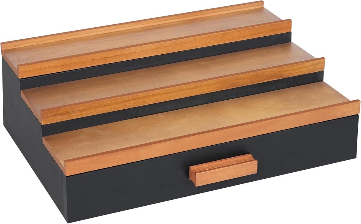 Houten parfum organizer met lade – 3-laags parfumstandaard – (32 x 19,5 x 10,5 cm)
