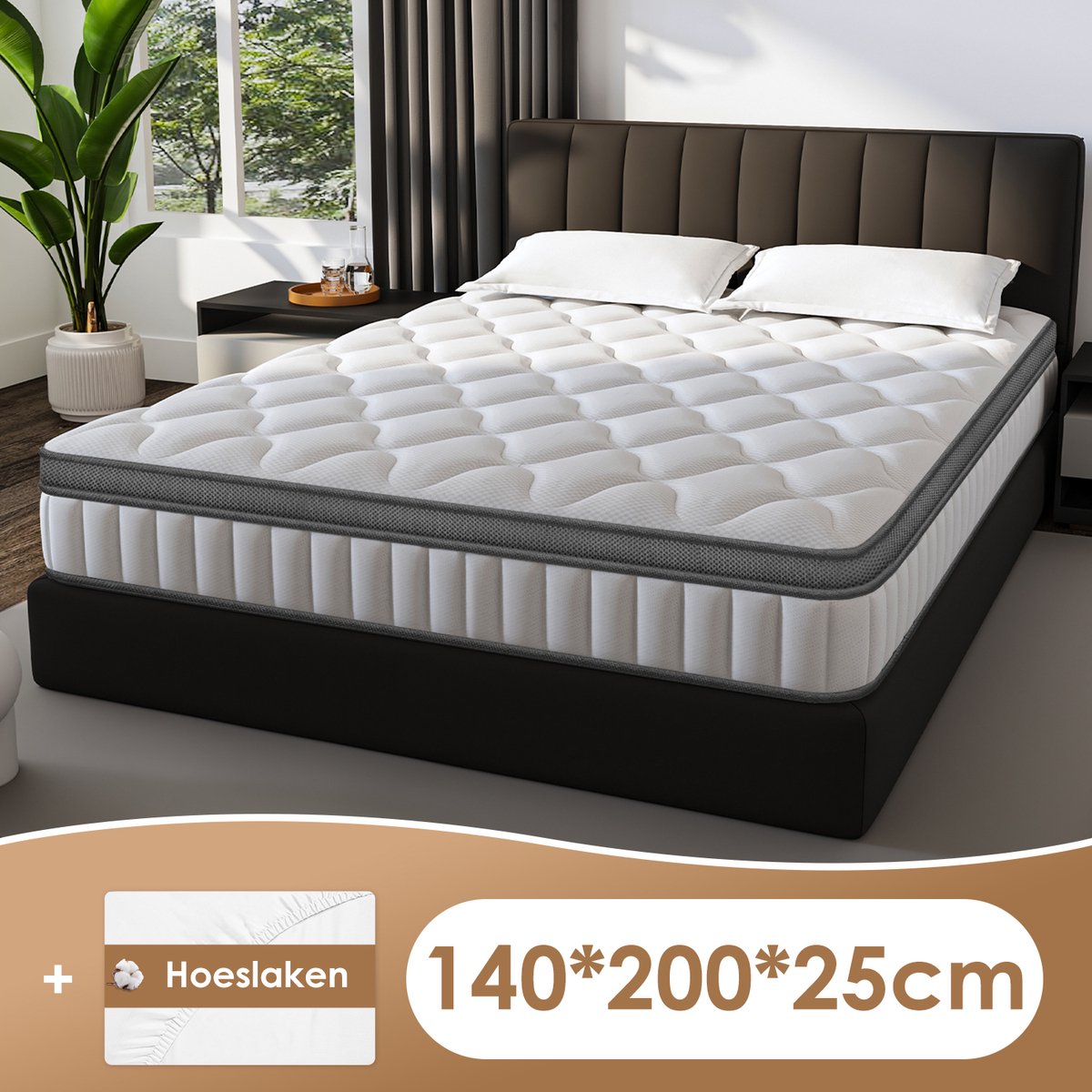 Fuksterm Matras 140x200-25cm dik-Tweepersoonsmatrassen-7 zones-Anti-Allergische- Pocketvering Matras met 9-laags Composietstructuur