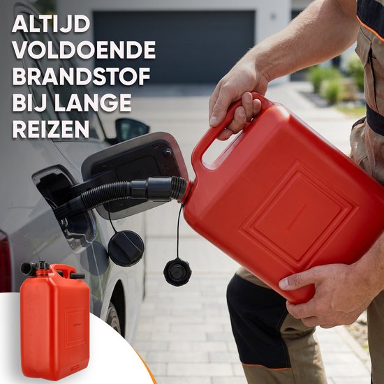 Jerrycan 10 Liter Rood – Set van 2 – UN-Gekeurde Brandstof Jerrycans voor Benzine en Diesel – Kunststof Benzinetank met Lange Schenktuit en Vulslang – Brandstofkan jerrycan Voor Auto, Boot, Camper en Tuinmachines