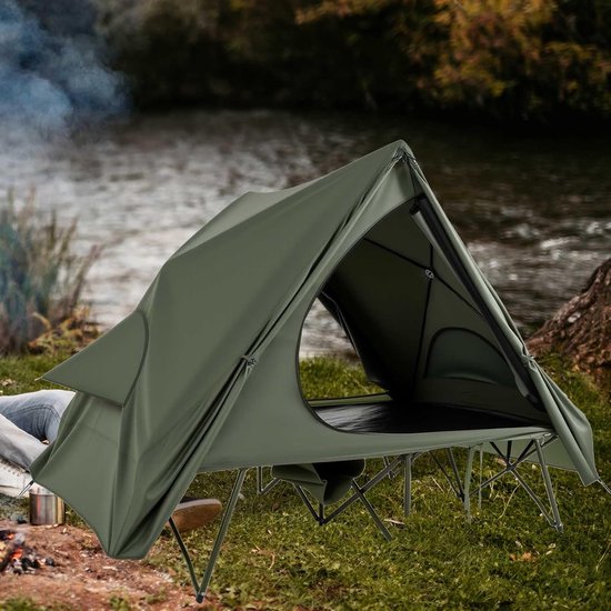 KOMFOTTEU 2-in-1 campingbed met tent, veldbed off-ground met pop-up tentbodem, verhoogd bed, draagtas en waterdicht regenzeil, 2-persoons slaaptentbed voor strand, picknick, reizen van Merkloos — afbeelding 2