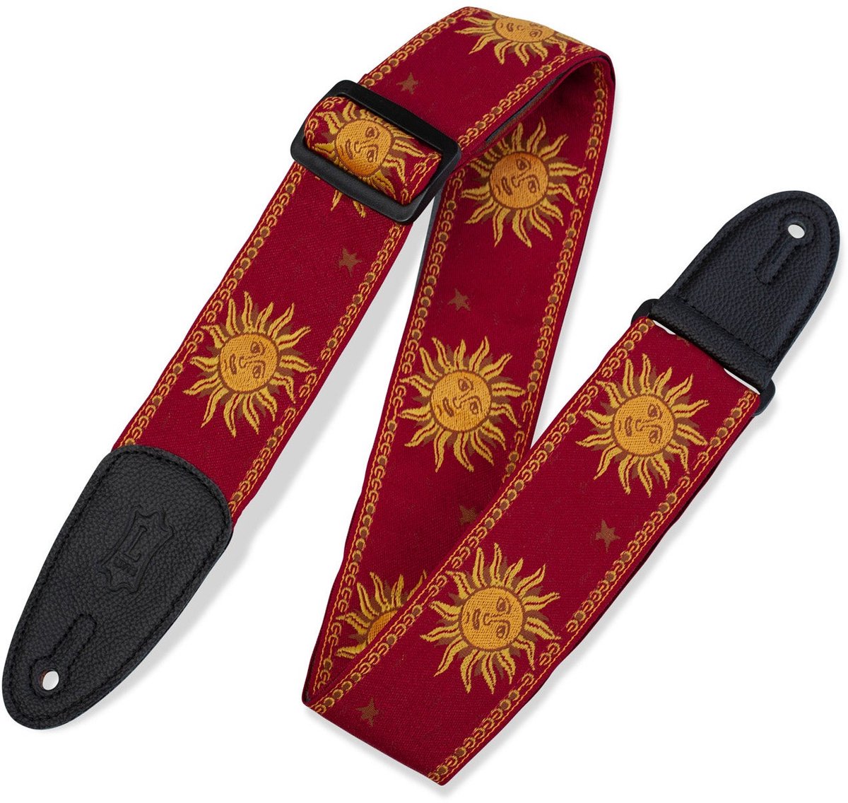 Levys Leathers MPJG-SUN-RED geweven gitaarband met print - rood met zon