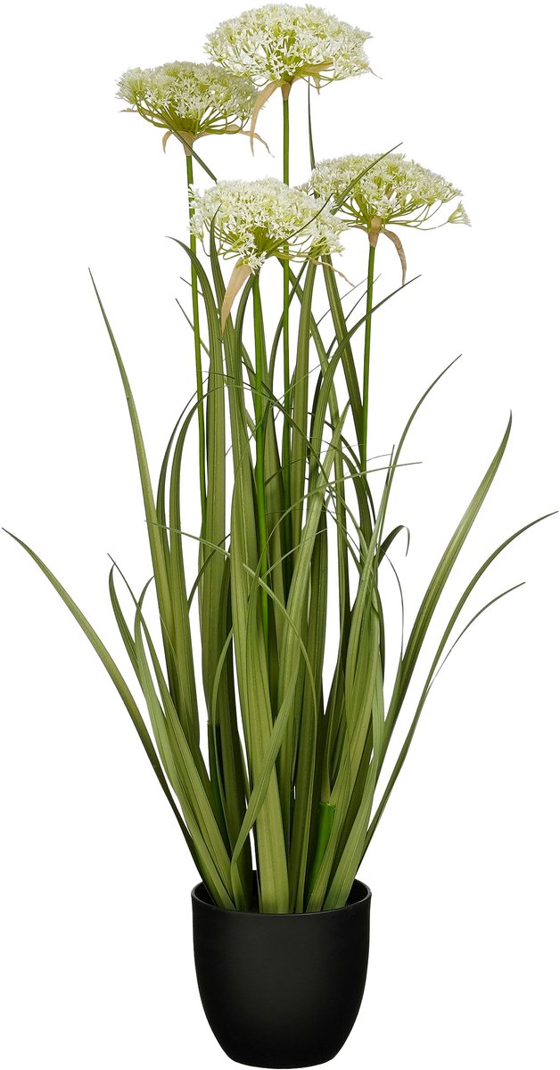 Mica Decorations Engelwortel – Kunstgras in Pot – Realistische Nepplant Woondecoratie – Kunstplanten voor Binnen en Buiten – H90 x Ø25 cm – Groen, Wit