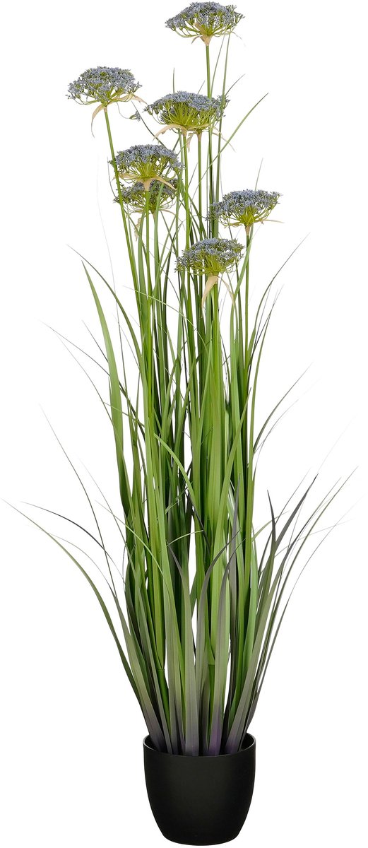 Mica Decorations Engelwortel – Kunstgras in Pot – Realistische Nepplant Woondecoratie – Kunstplanten voor Binnen en Buiten – H150 x Ø45 cm – Groen, Paars