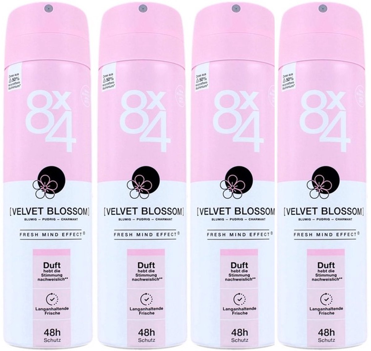 8x4 deodorant Velvet Blossom Spray Voordeelverpakking 4 x 150 ml