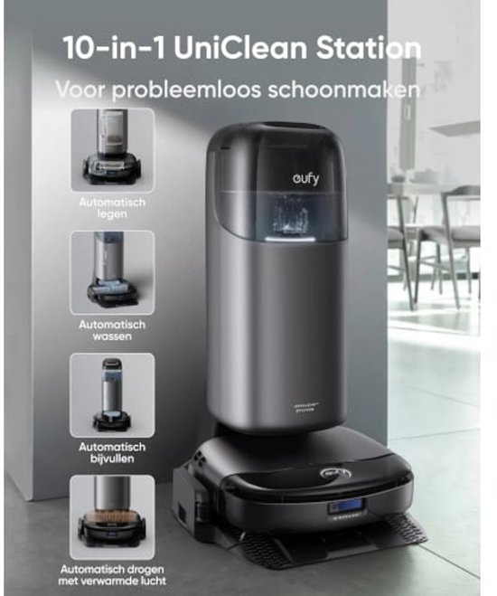 eufy Clean S1 Pro Robotstofzuiger All-in-One Station met dweilfunctie - Robot Vacuum - 8.000 Pa Zuigkracht, Slimme Obstakelvermijding, Multi-Level Mapping, Automatische dweilterugtrekking, Perfect voor dierenharen