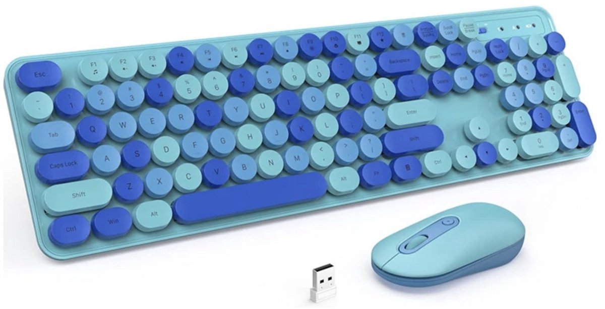 Zolveisa CK280 + CM622 Draadloos Retro Toetsenbord en Muis Set – Typewriter Stijl – Stil – 2.4G USB – QWERTY – Blauw