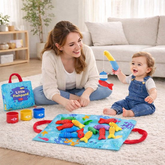 Stoffen visspel voor baby’s - Baby Speelgoed 1 jaar - Montessori speelgoed 6 maanden tot 2 jaar - Vissen - Sinterklaas cadeautjes - Baby cadeaus 6 maanden van DreamWoodz — afbeelding 4