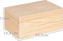 Naturel houten kist met afmetingen 29,5 cm x 19,5 cm x 13 cm.