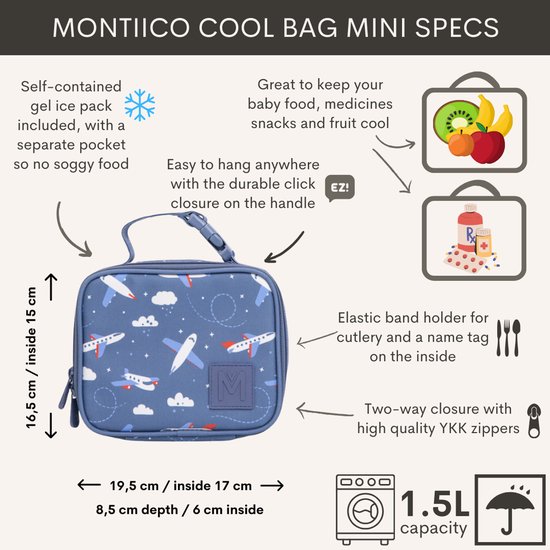 MontiiCo koeltas Mini - thermo lunchtas - Jetset van Merkloos — afbeelding 3