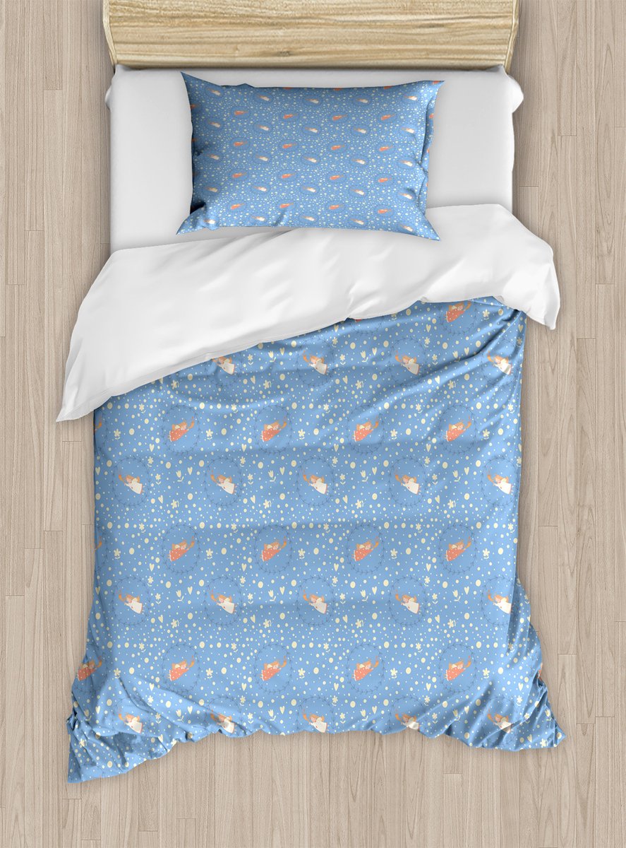 ABAKUHAUS Winter Dekbedovertrekset voor eenpersoonsbedden, Kerstengelpatroon, inclusief kussensloop, 130 x 200 cm