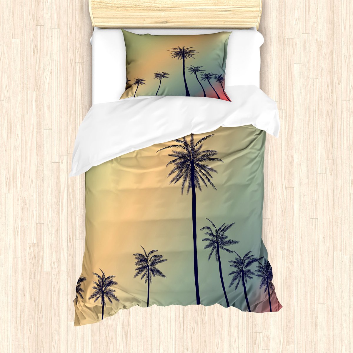 ABAKUHAUS Tropic dekbedovertrekset voor eenpersoonsbedden, California Beach Palms, inclusief kussensloop, 130 x 200 cm