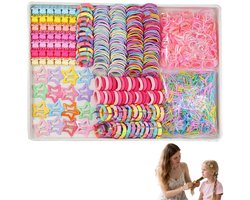 Set van 875 stuks - Meisjes Haaraccessoireset - Elastische haarelastiek voor kinderen - Haarclip, haarspeld, haaraccessoire - Cartoon Haarspeldjes - Cadeauset - Geschikt voor haarstyling voor kleine meisjes - Meerdere kleuren - Kindercadeaus