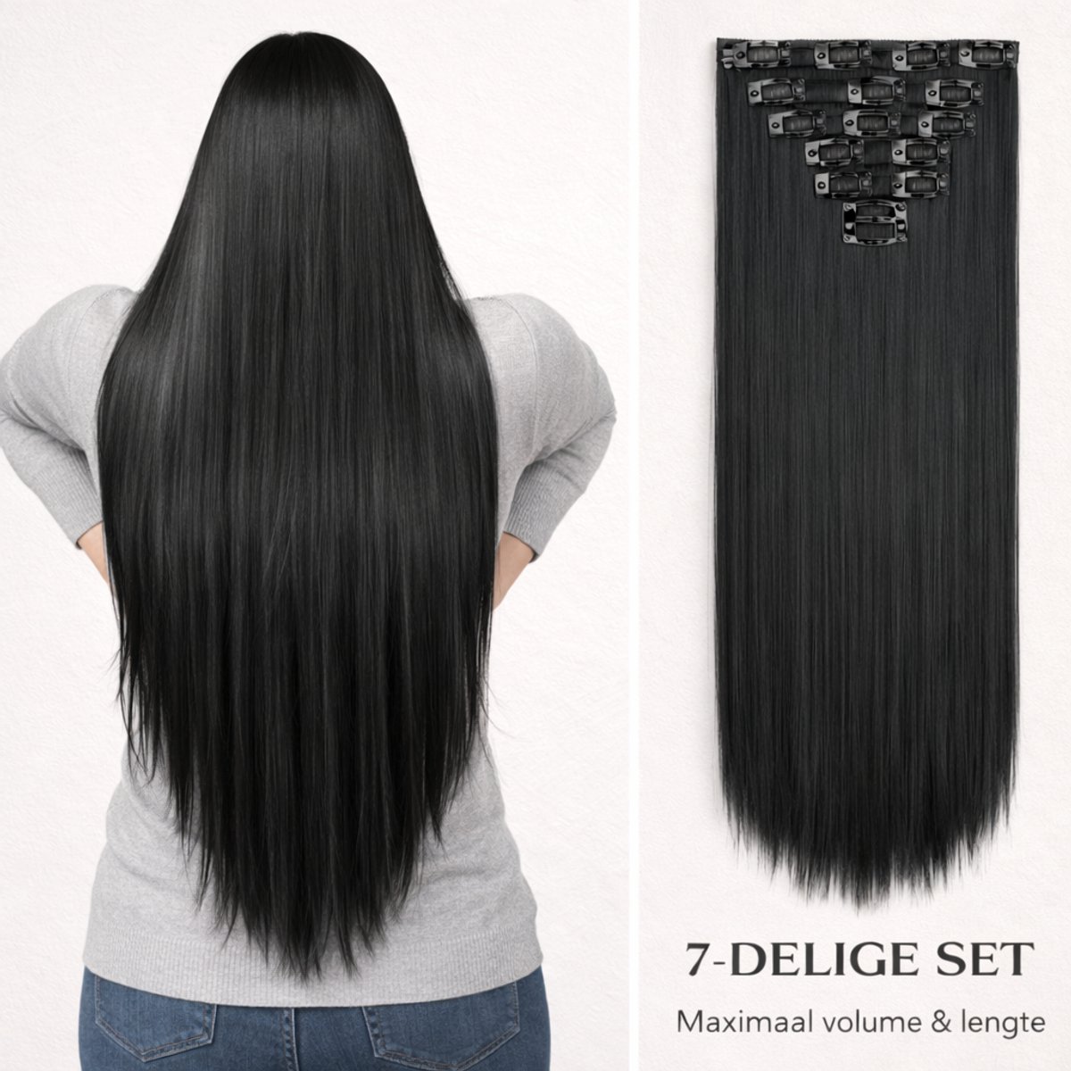 Nifkos - Extensions Clip In - Hairextensions - Clip In Extensions - Extensions Clip In - Haarstuk - Nephaar - Nep Haar - Haar - Professionele Haarverlenging - Zwart - 60 cm