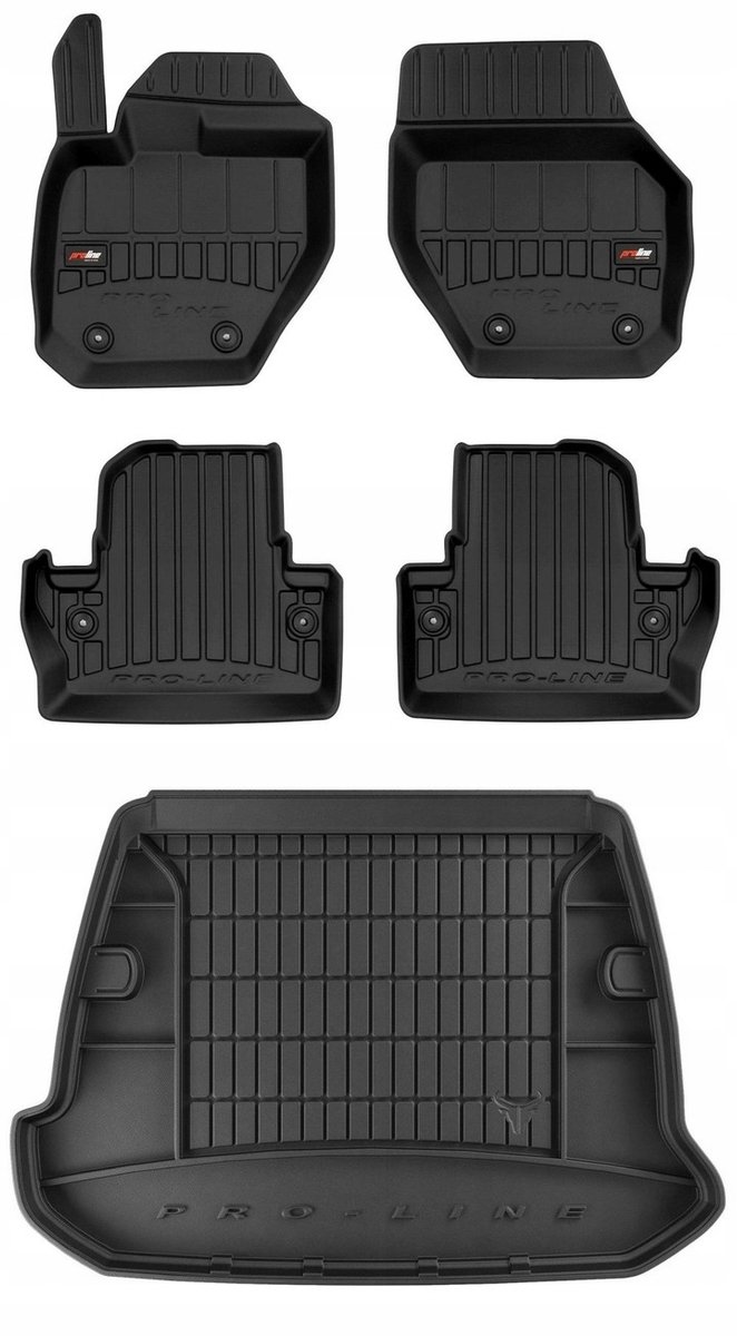 Frogum ProLine Complete Set: Luxe Rubberen Automatten + Kofferbakmat - Geschikt voor VOLVO S60 II Sedan 2010-2018 - Voor modellen met Reparatieset & Zij-nissen - Perfecte Pasvorm - Geurloos TPE - Zwart