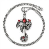 Zilverkleurige ketting met draak-en-zwaard hanger voor heren – fantasy stijl – rode accenten – schakelketting