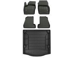 Frogum ProLine Complete Set: Luxe Rubberen Automatten + Kofferbakmat - Geschikt voor Ford Focus Mk3 Stationwagen (Kombi) 2010-2018 - Zonder verstelbare laadvloer - Perfecte Pasvorm - Geurloos TPE - Zwart