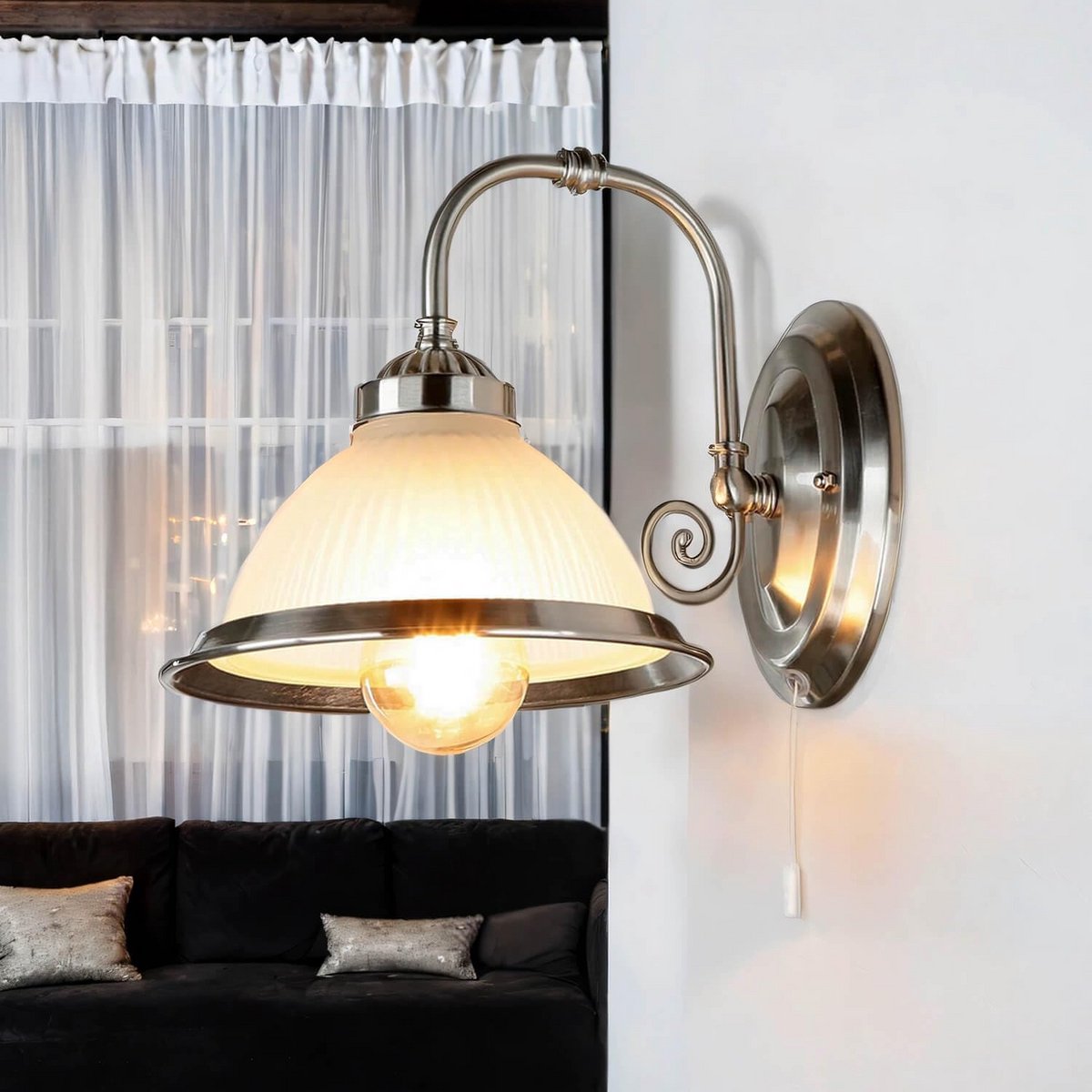 Jugendstil Wandlamp Zilver Metaal en Glas - E27 Fitting - Geschikt voor Woonkamer, Slaapkamer en Keuken
