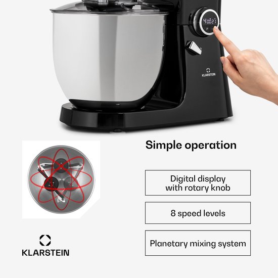 Klarstein Blender keukenmachine, keukenmachines, 3 in 1 keukenmachines, Rührgeräte & Mixer, Teigmaschine met Fleischwolf, keukenmachine , 2000 Watt Teigmaschine Knetmaschine 10L kom - voor Keuken - RVS - Standmixer - Smoothie Maker van Klarstein — afbeelding 5