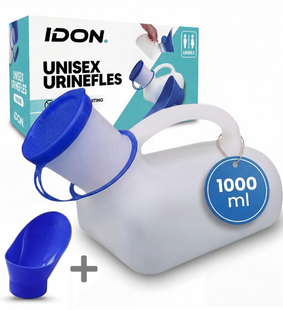 IDON® Urinaal - Plasfles - Plastuit - Urinaal Unisex - 1 Liter Inhoud - Urinefles - Mobiel Toilet - Urinaal Mannen - Urinaal Vrouw - Urinoir