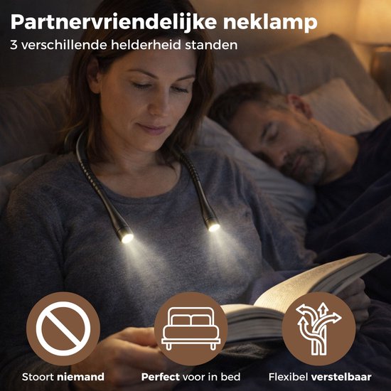 Nextora Neklamp - Nekleeslamp - Leeslampje voor Boek - Neklampje voor Haakwerk - Neklamp Oplaadbaar - Neklampje - Zwart van Merkloos — afbeelding 3