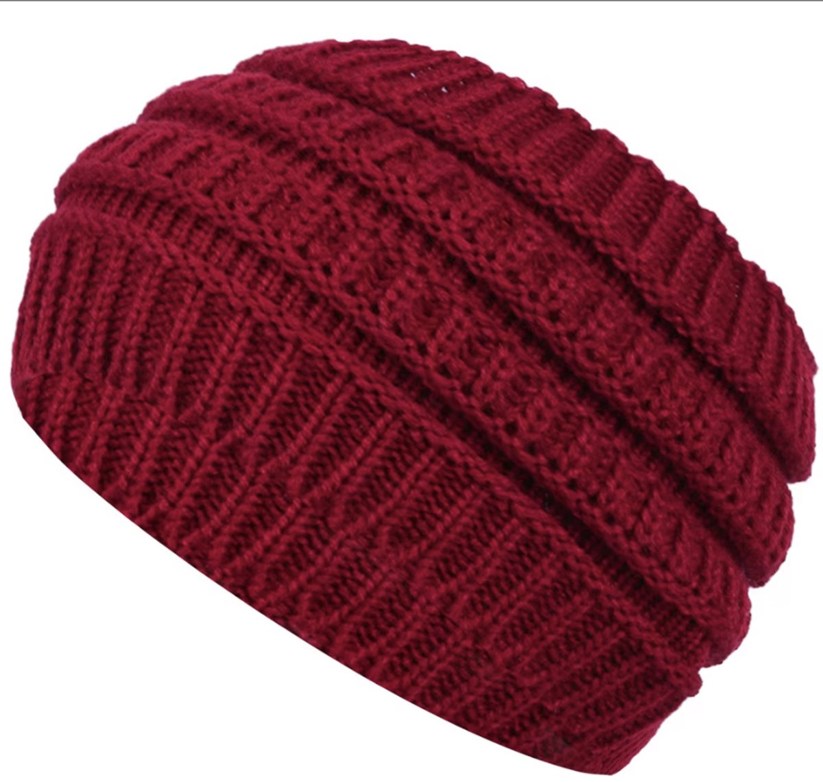 New Age Devi - Geribbelde wintermuts - bordeaux rood - warme oorbescherming hoofdband - perfect voor de koude winterdagen!